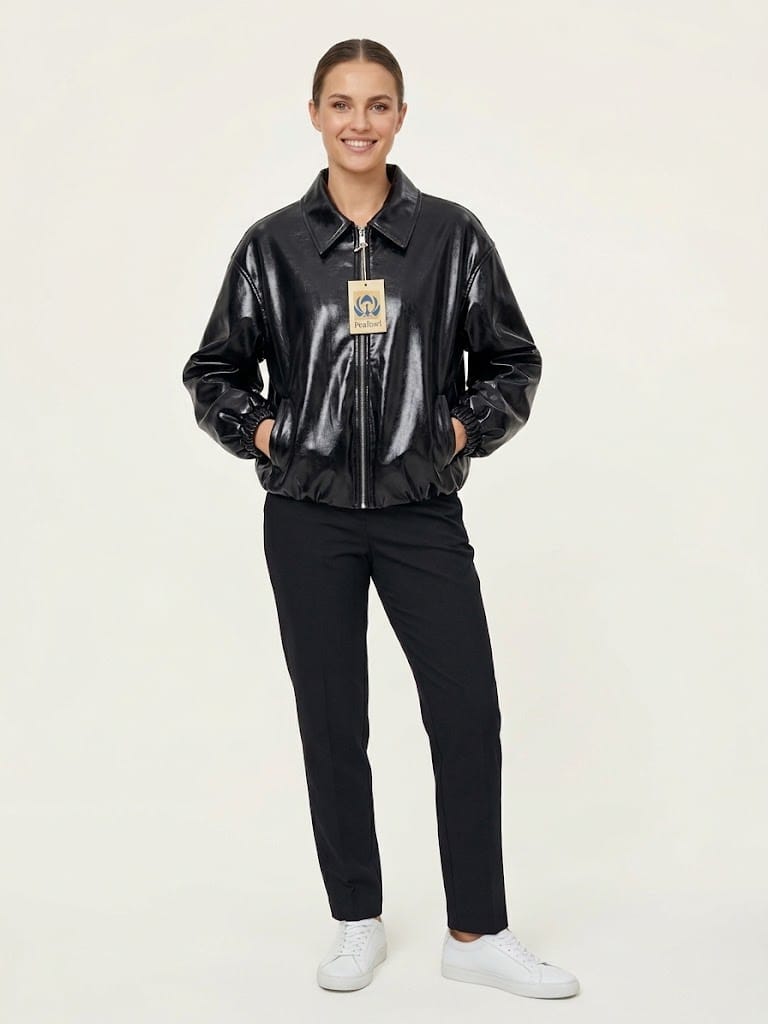 Giacca Bomber in Ecopelle con Colletto e zip