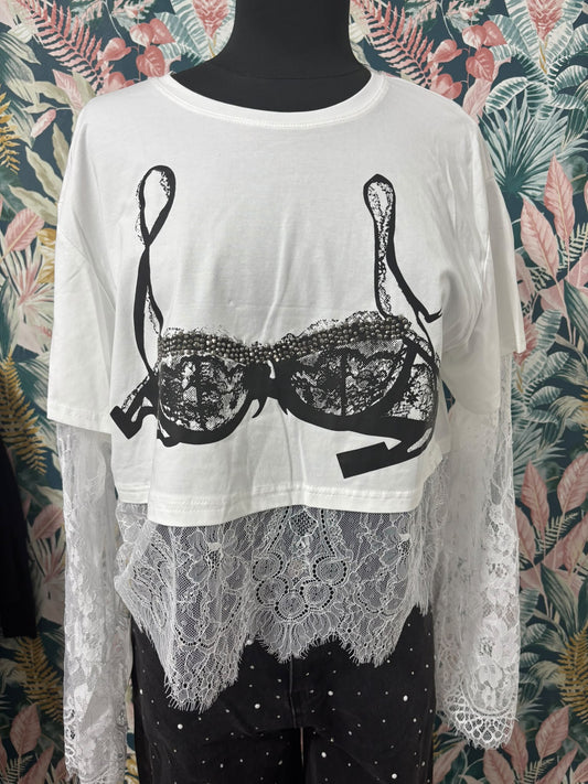 T-shirt Bianca Illusion Pizzo