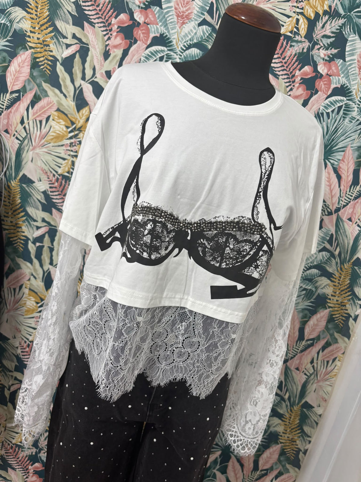 T-shirt Bianca Illusion Pizzo